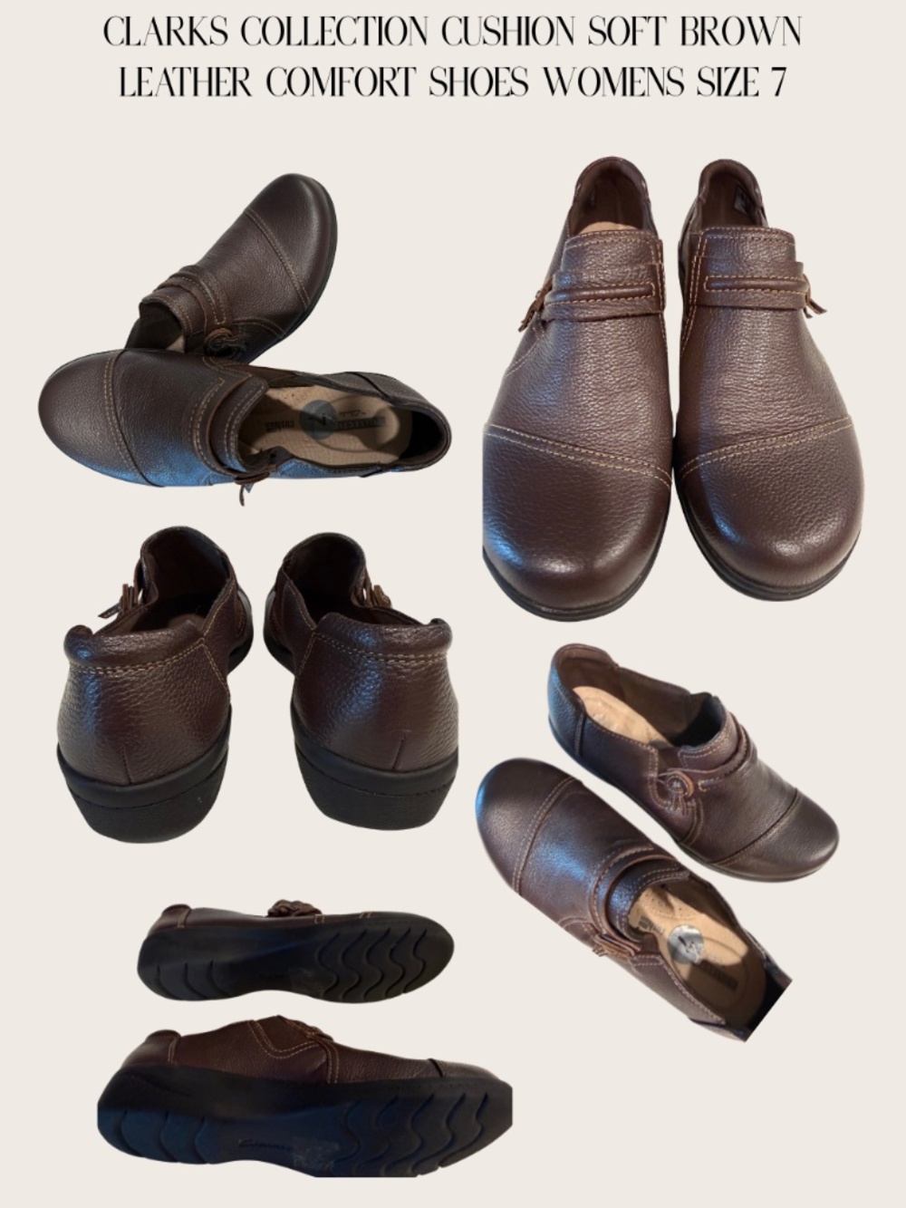 Clarks Cheyn Madi Dark Brown Leather Slip On Comfort Shoes Womens Size 7